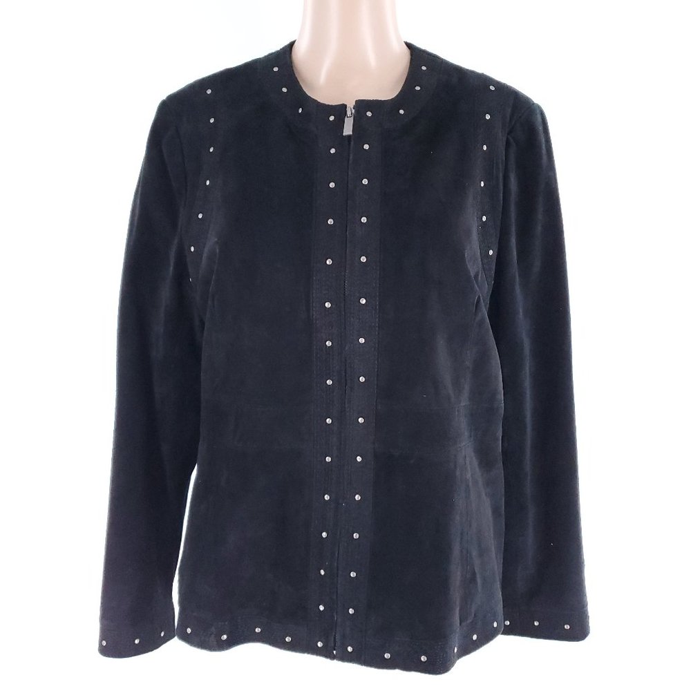 Laura Ashley Women Leather Jacket Full Zip Black Size Petite L